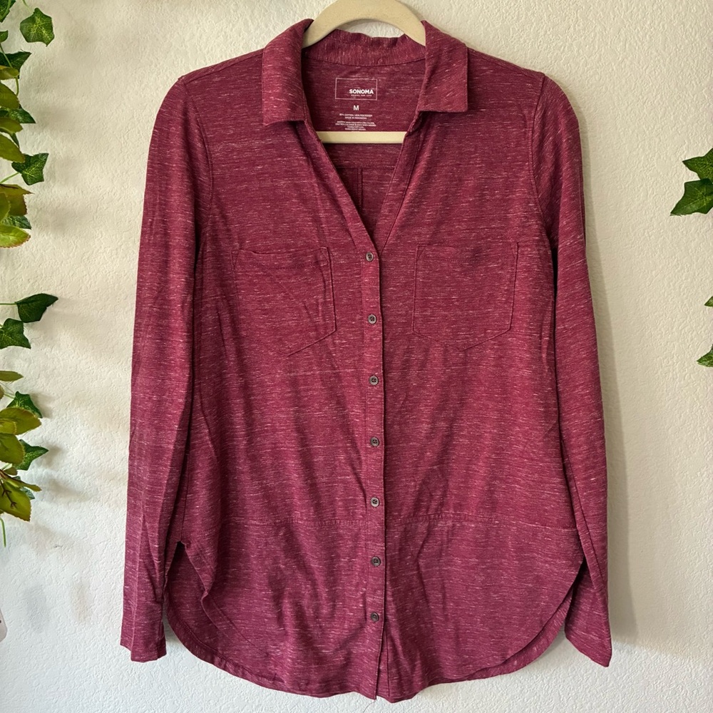 SONOMA PINK BUTTON DOWN LONG SLEEVE SWEATER, MEDIUM